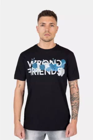 Wrong Friends blue roses t-shirt black