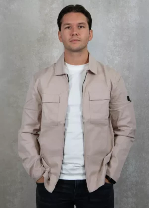 Malelions cotton zip overshirt 336 taupe