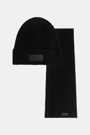Malelions ribbed beanie scarf set 900 black