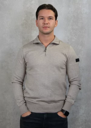 Malelions knitted quarter zip 336 taupe