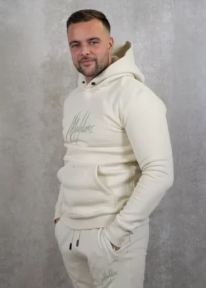 Malelions striped signature hoodie beige