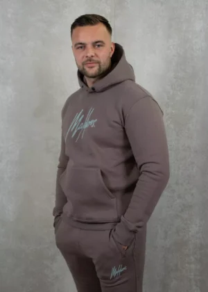 Malelions striped signature hoodie stone brown
