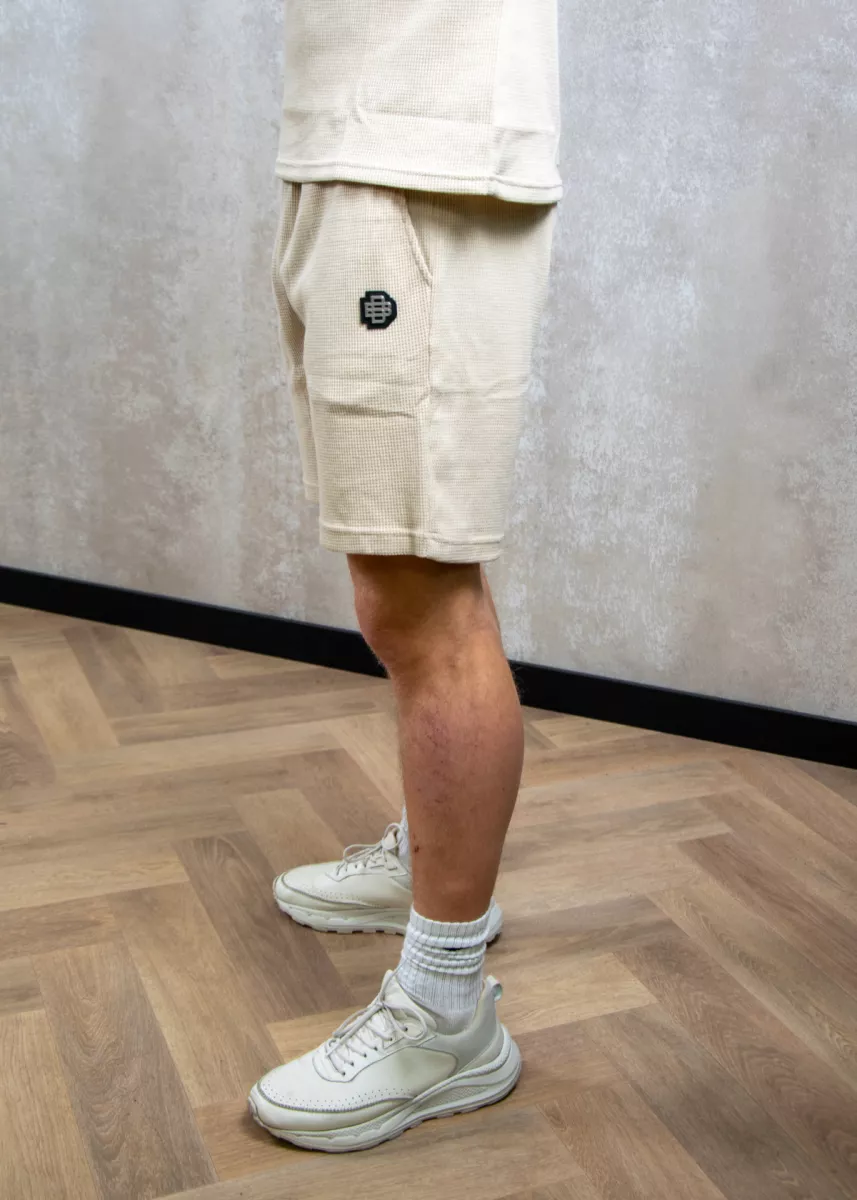 Black Bananas monogram waffle shorts beige