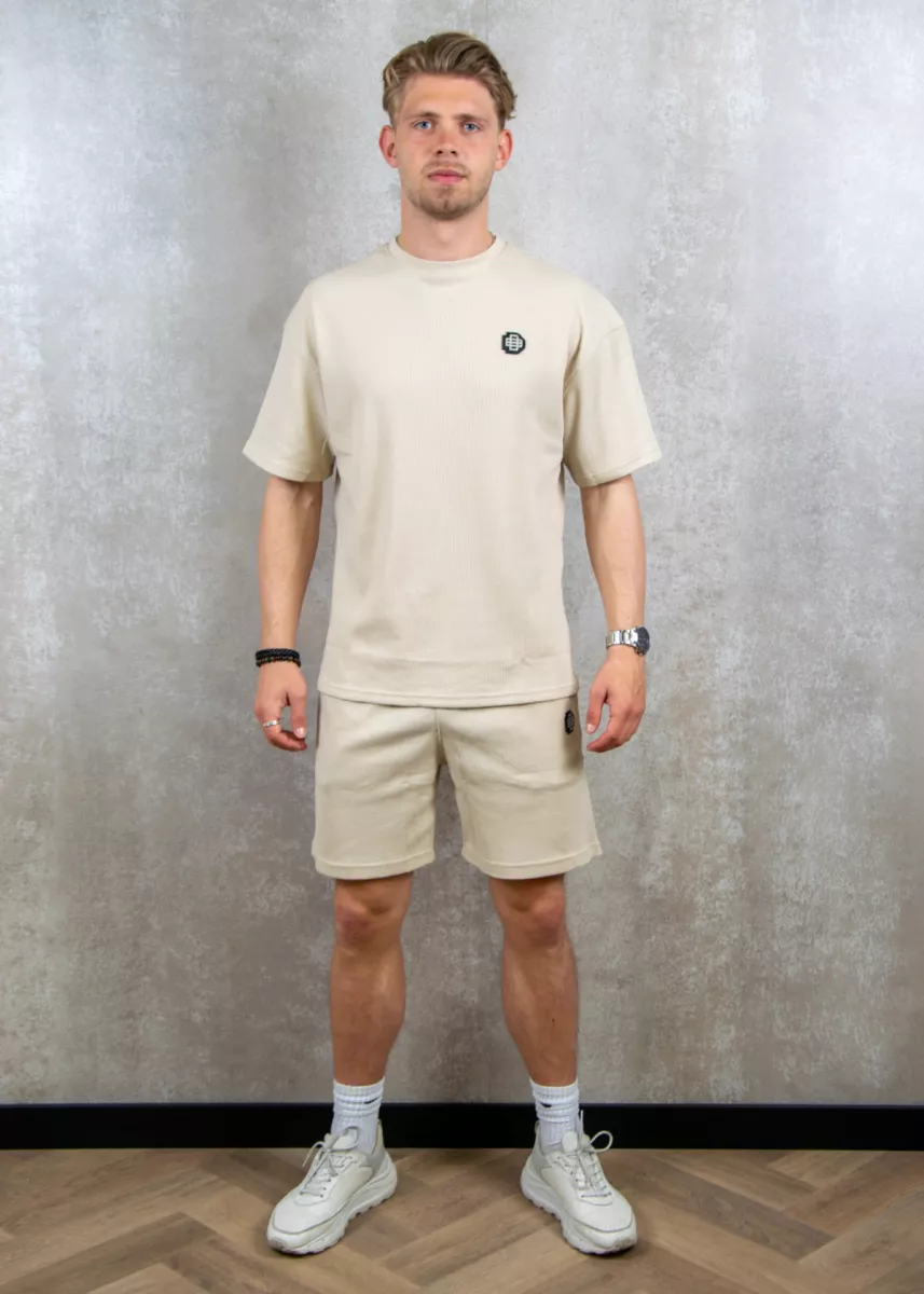 Black Bananas monogram waffle shorts beige