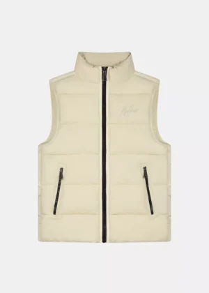 Malelions matt crinkle padded vest beige