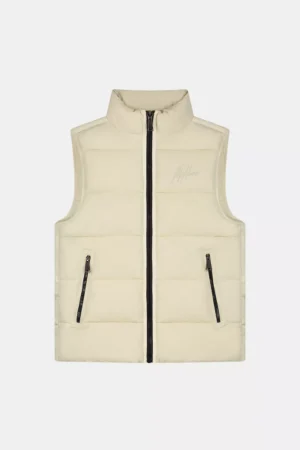Malelions matt crinkle padded vest beige