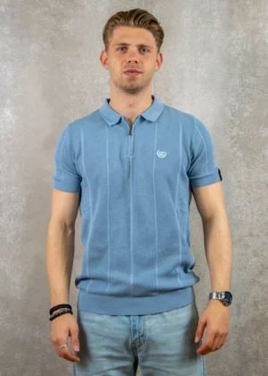 Quotrell cruz knitted polo muted blue/white