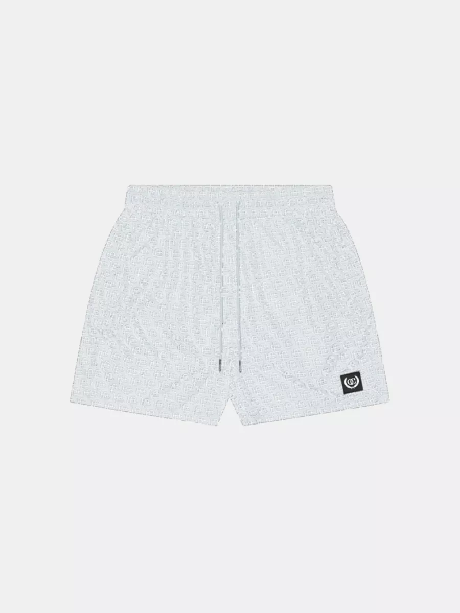 Quotrell monogram swimshorts light blue/white