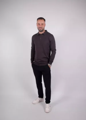 Malelions knitted long sleeve polo 696 mulch brown