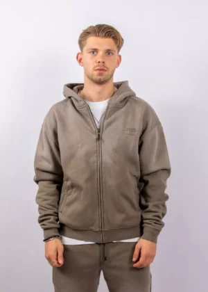 Jorcustom ribbon zipped hoodie vintage green