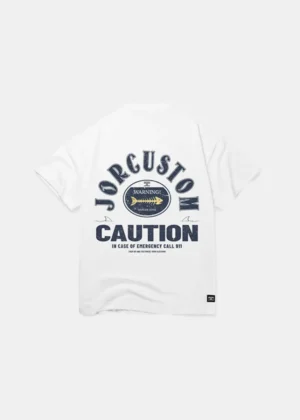 Jorcustom caution loose fit t-shirt white