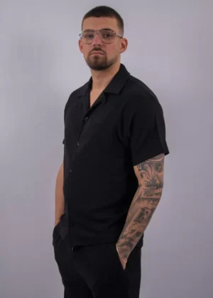 Malelions emblem seersucker shirt black