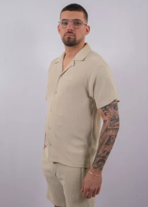 Malelions emblem seersucker shirt light taupe