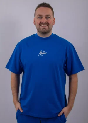 Malelions oversized striped signature t- cobalt