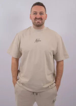 Malelions oversized striped signature t- light taupe