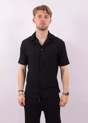 Malelions ribbed camp collar shirt black