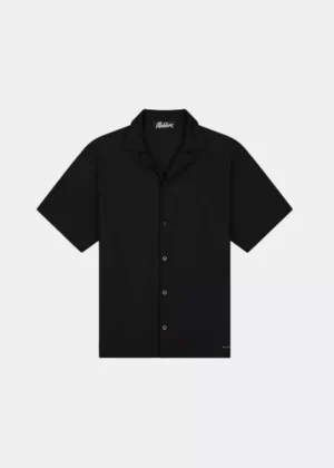 Malelions ribbed camp collar shirt black