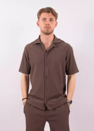 Malelions ribbed camp collar shirt brown
