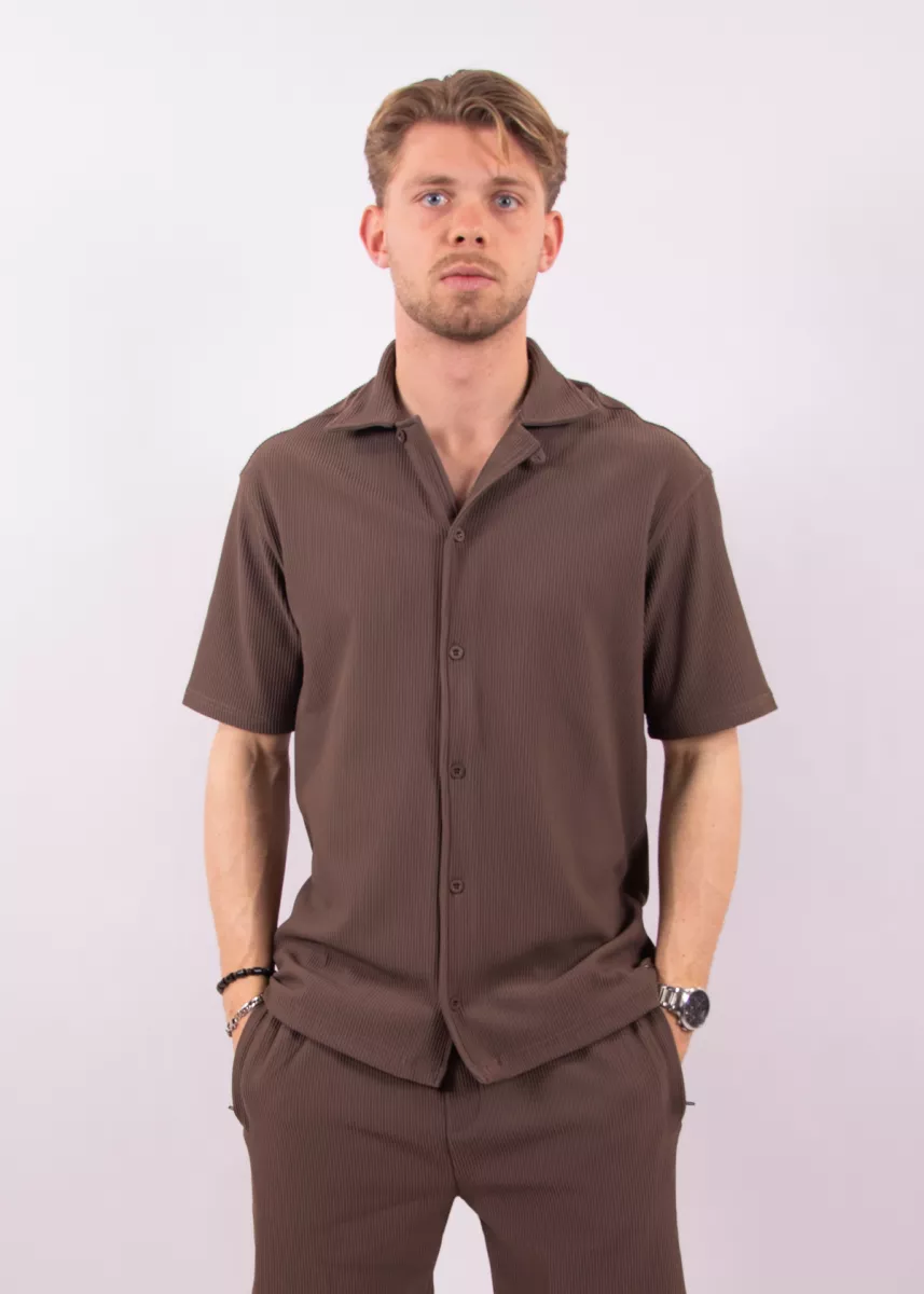 Malelions ribbed camp collar shirt brown