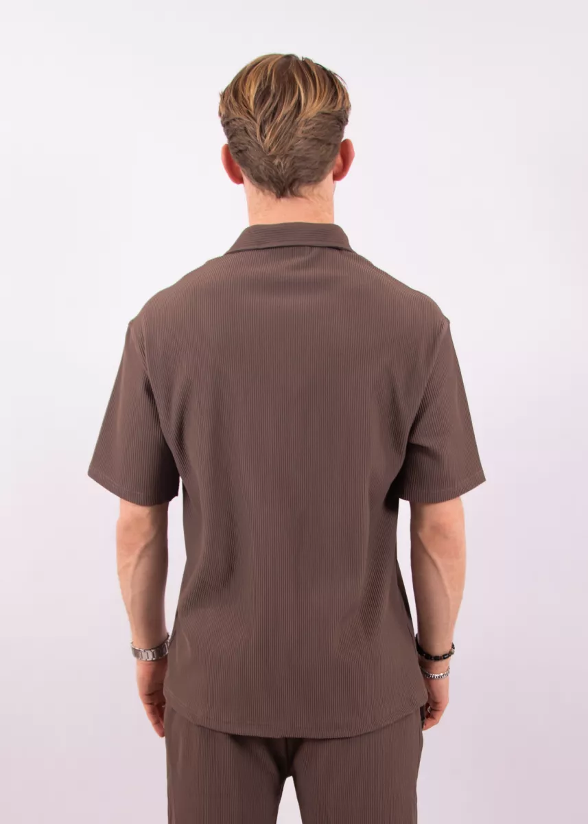 Malelions ribbed camp collar shirt brown