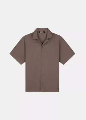 Malelions ribbed camp collar shirt brown