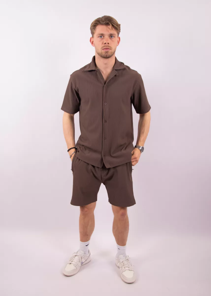 Malelions ribbed camp collar shirt brown