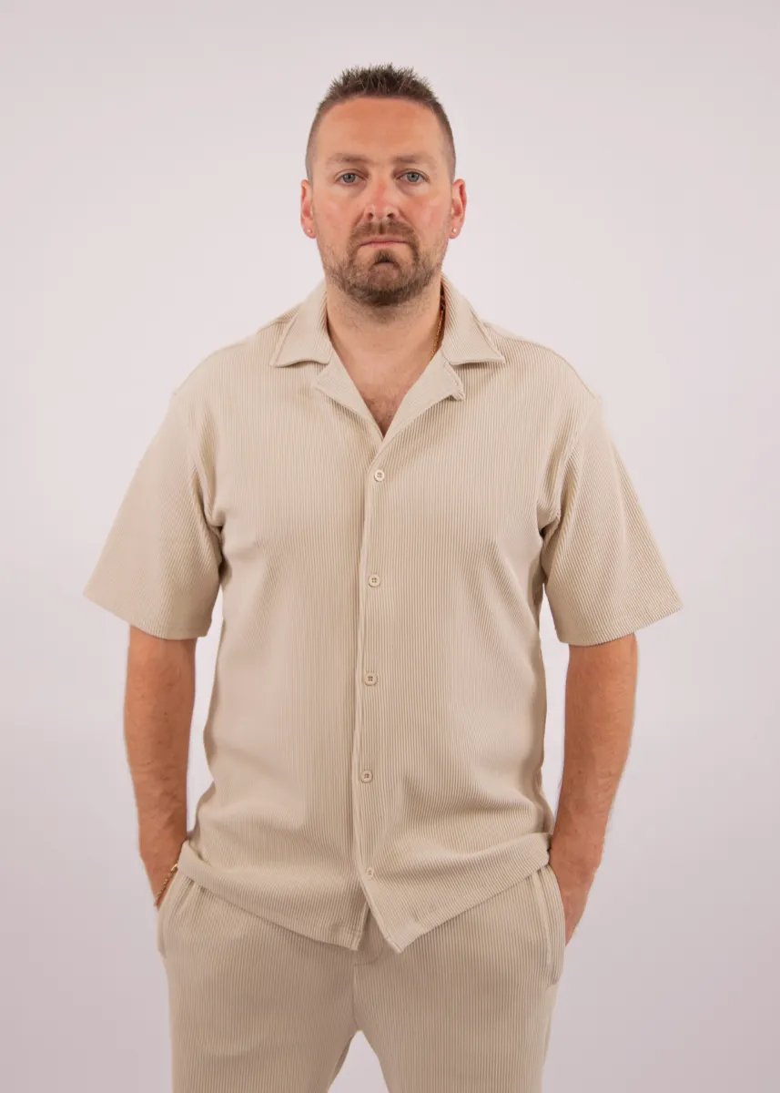 Malelions ribbed camp collar shirt light taupe