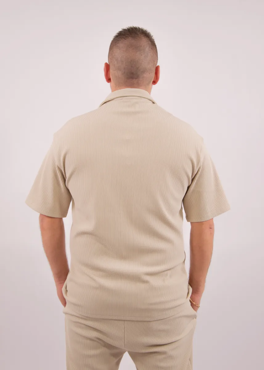 Malelions ribbed camp collar shirt light taupe