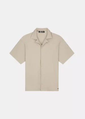 Malelions ribbed camp collar shirt light taupe