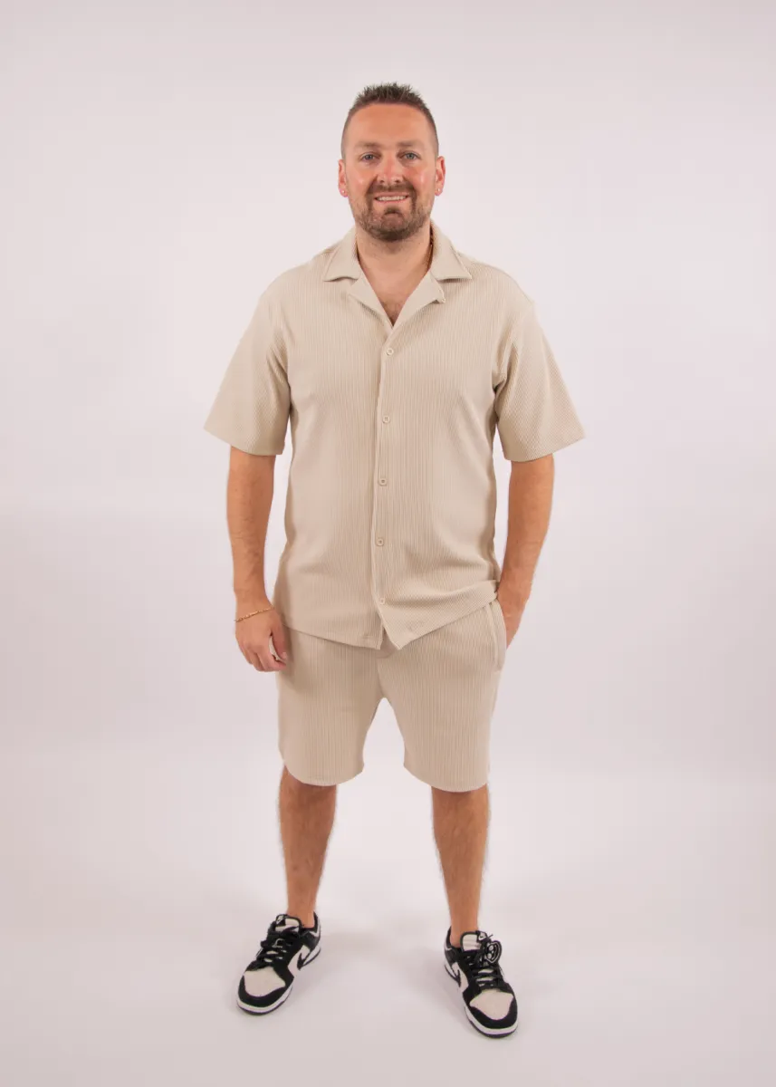 Malelions ribbed camp collar shirt light taupe