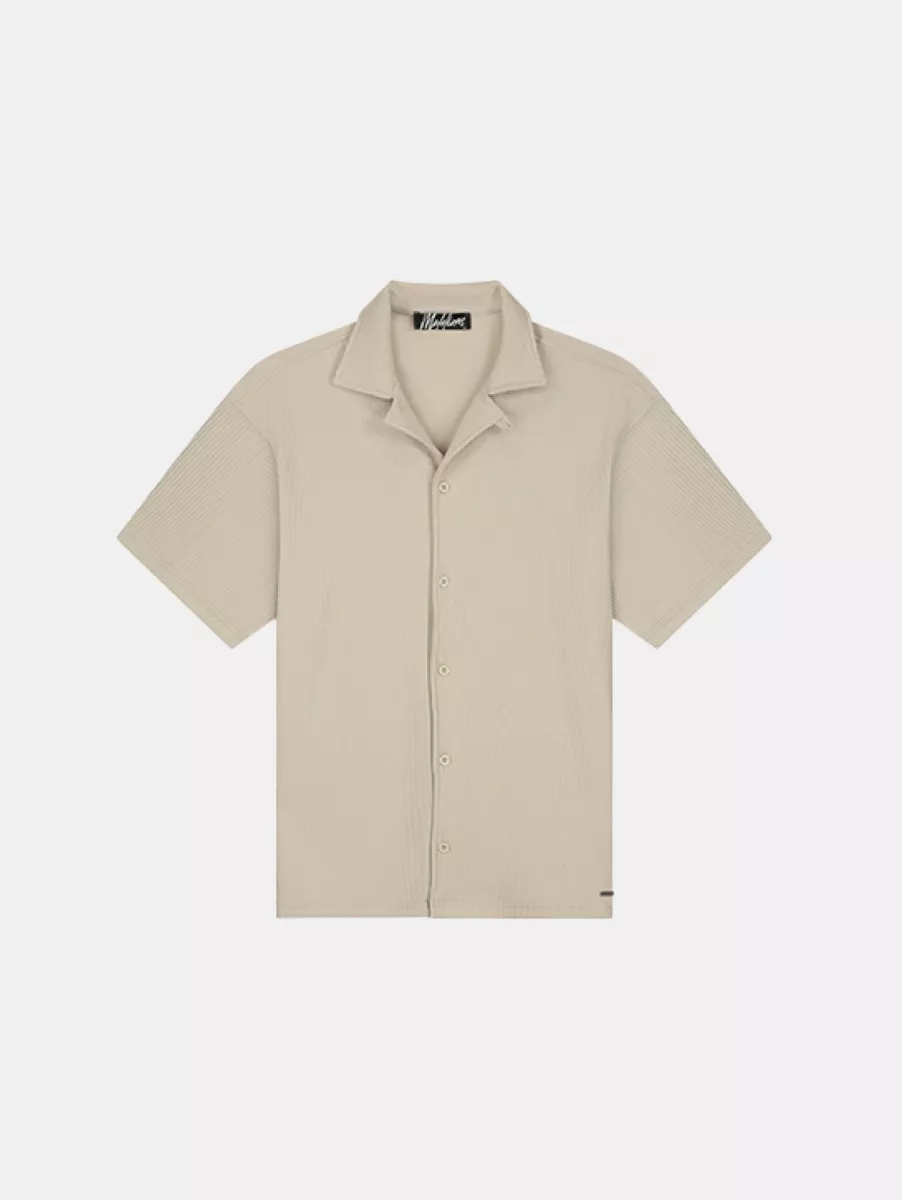 Malelions ribbed camp collar shirt light taupe